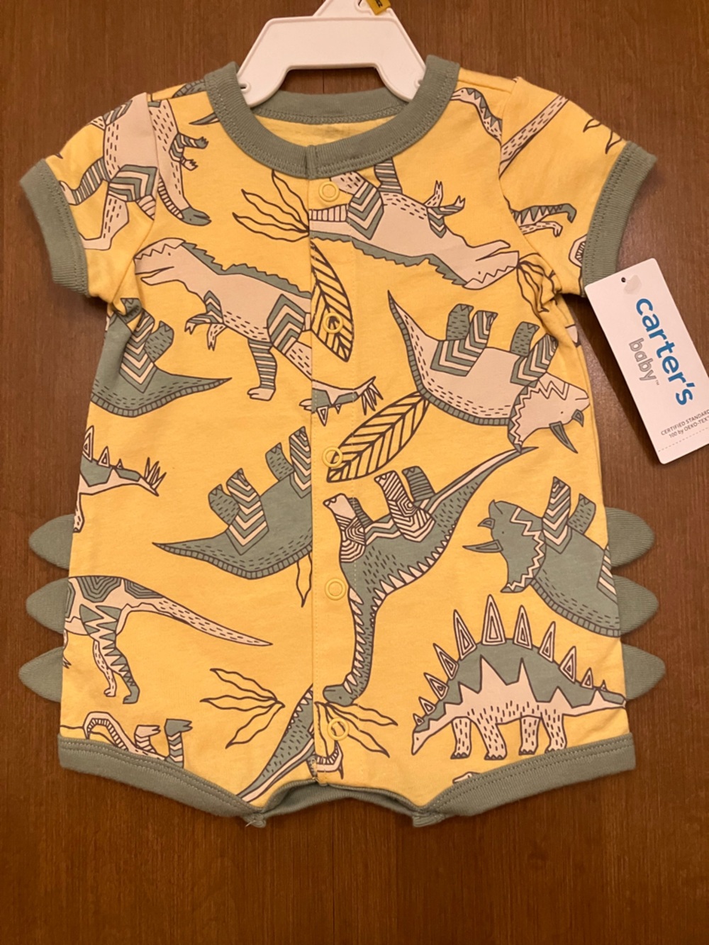 Newborn Baby Yellow Dinosaur Short Sleeve Romper